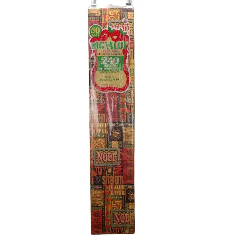 Vintage 80s NOS Wrapping Paper 240in Xmas Holiday Greetings Noel Shalom Kitsch